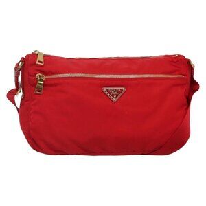 Authentic PRADA Shoulder Bag Nylon Red Gold